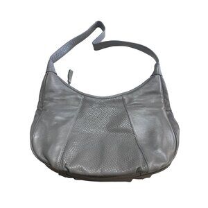 Avon Genuine Leather Hobo Shoulder Bag Medium Gray Pebbled Texture Zip Closure